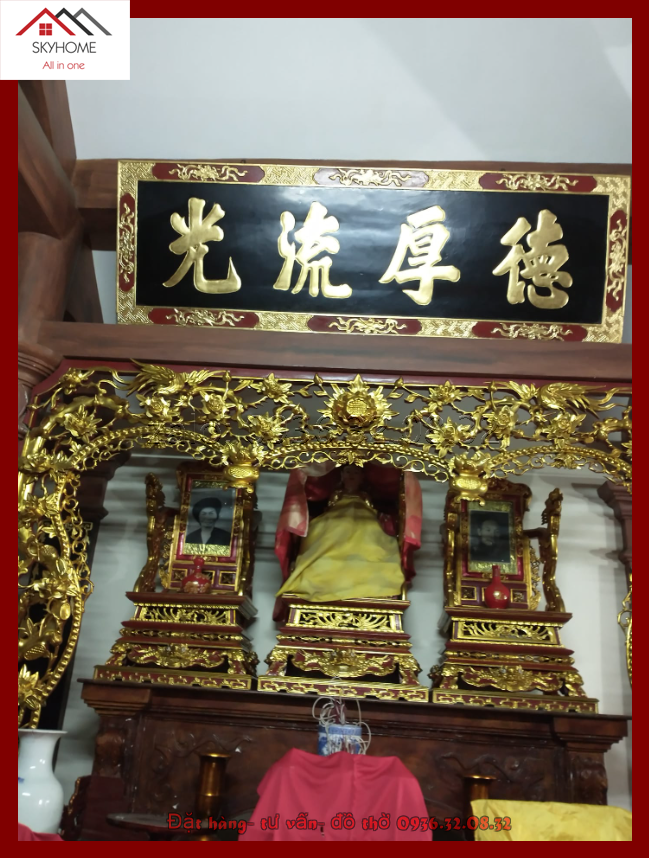 Hoành phi gỗ phòng thờ chữ Đức hậu lưu Quang